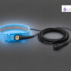 LabClean Adjustable ESD Wrist Strap, Light Blue Fabric Band, 4mm snap, Black 12' Coil Cord Individually bagged