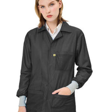 Transforming Technologies ESD Jacket, 3/4ths Length, Lapel Collar, Knit Cuff, Large, Black - JKC9024BK