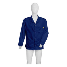 Tecstat L1 99% Poly, 1% Carbon Fiber Navy Blue ESD Smock, Waist Length, Lapel Collar, Snaps in Front, Knit Cuffs, MED - ESM-M413_I2-T4
