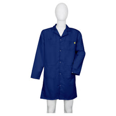 Tecstat L1 99% Poly, 1% Carbon Fiber Navy Blue ESD Smock, Knee Length, Lapel Collar, Snaps in Front & Cuffs, MED - ESM-M423